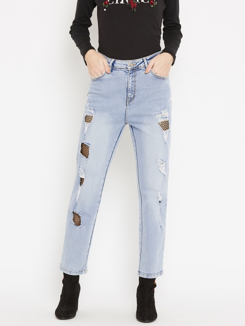 

Madame Women Blue Regular Fit Mildly Distressed Stretchable Cropped Jeans