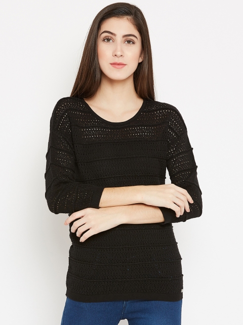 

Madame Women Black Semi-Sheer Lace Top