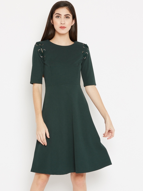 

Madame Women Green Solid Fit and Flare Dress