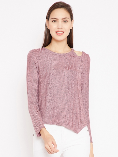 

Madame Women Pink Self-Striped Top