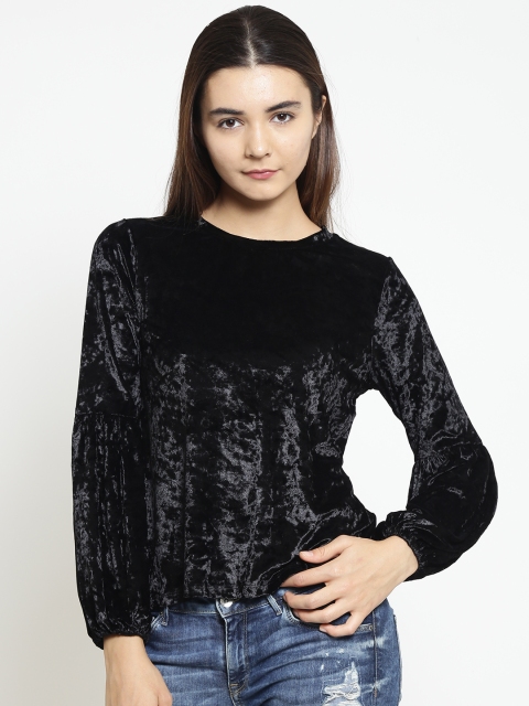 

Madame Women Black Velvet Finish Solid Top