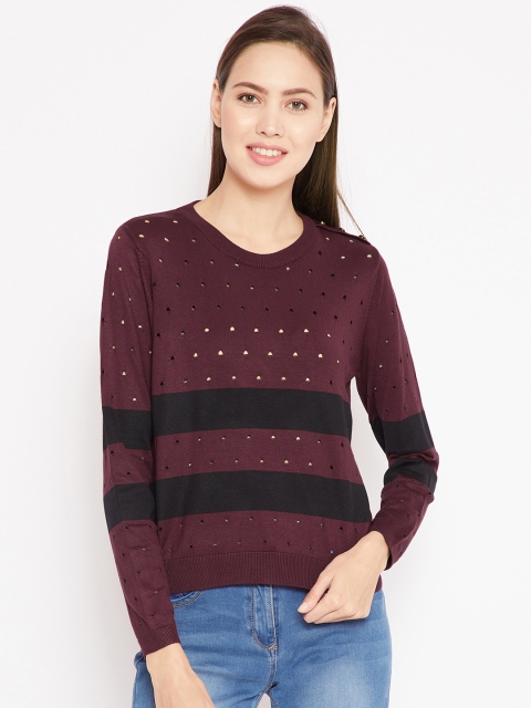 

Madame Women Burgundy & Black Striped Top