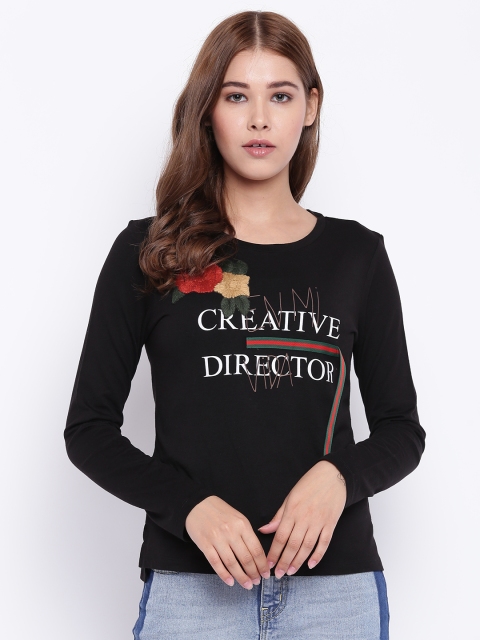 

Madame Women Black Printed T-shirt