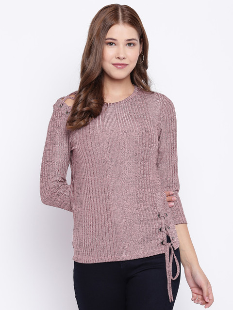 

Madame Women Mauve Self Striped Top