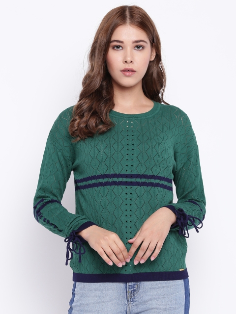 

Madame Women Green Self-Design Semi-Sheer Top