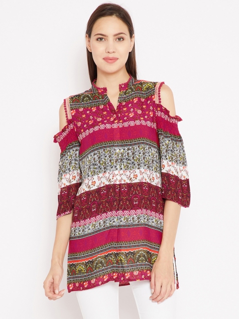 

Madame Women Multicoloured Regular Fit Printed Longline Casual Shirt, Multi