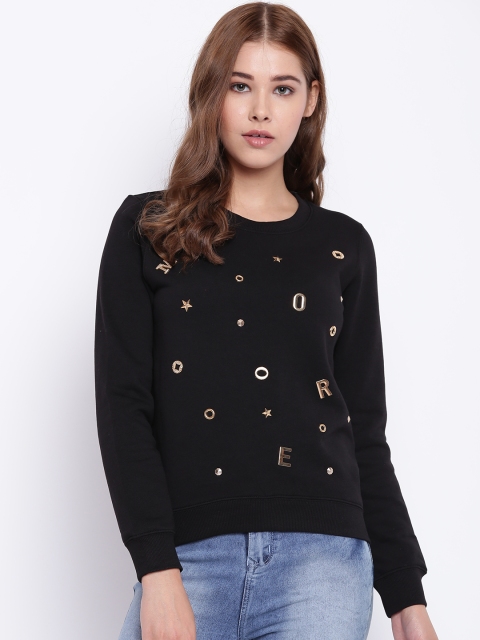 

Madame Women Black Embellished Sweatshirt