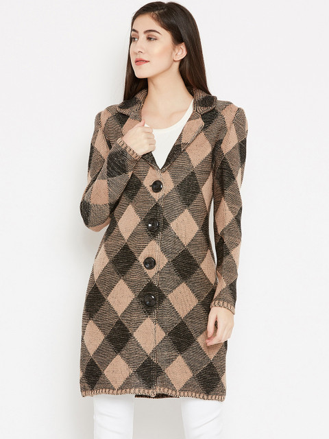

Madame Black & Beige Checked Overcoat