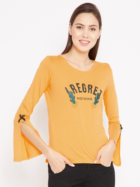 

Madame Women Mustard Yellow Printed Top