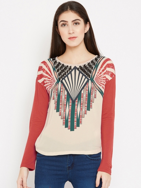 

Madame Women Beige & Rust Orange Printed Top