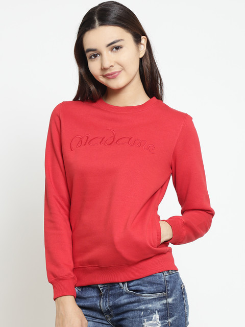 

Madame Women Red Solid Sweatshirt