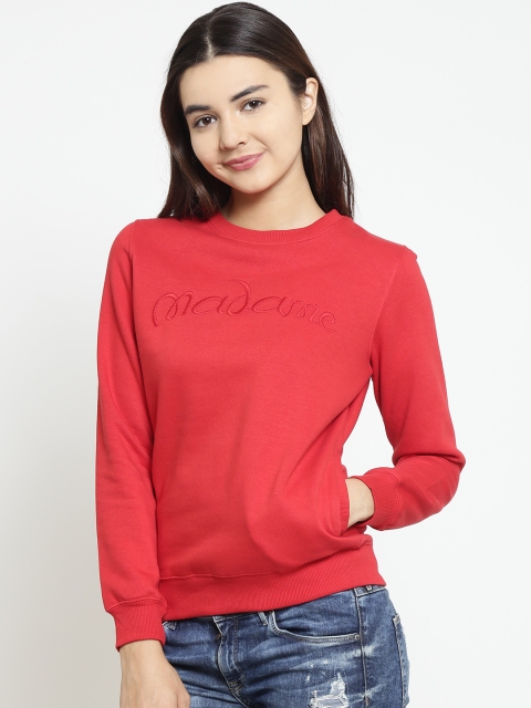 

Madame Women Red Solid Sweatshirt