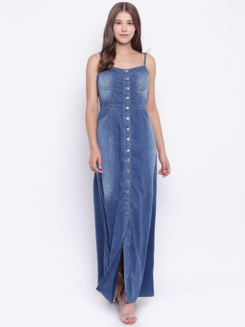 

Madame Women Blue Denim Solid Maxi Dress