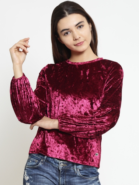 

Madame Women Magenta Velvet Finish Solid Top
