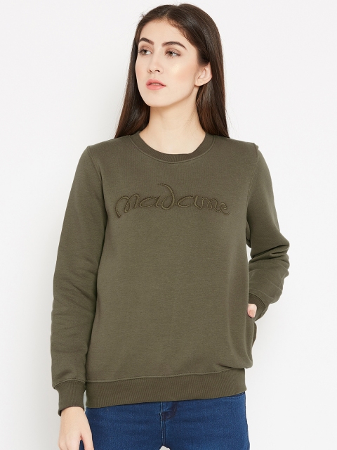 

Madame Women Olive Green Solid Sweatshirt