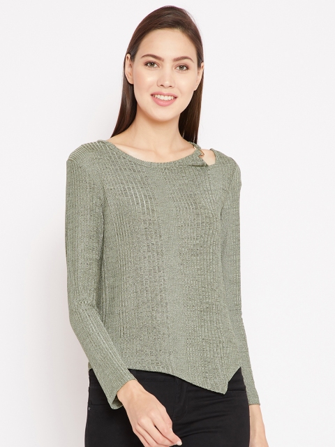 

Madame Women Mint Green Self-Striped Top
