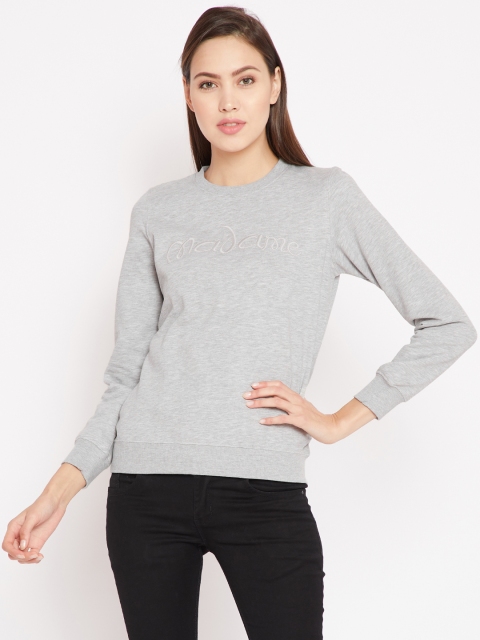 

Madame Women Grey Melange Solid Sweatshirt