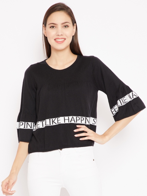 

Madame Women Black Self Design Pullover