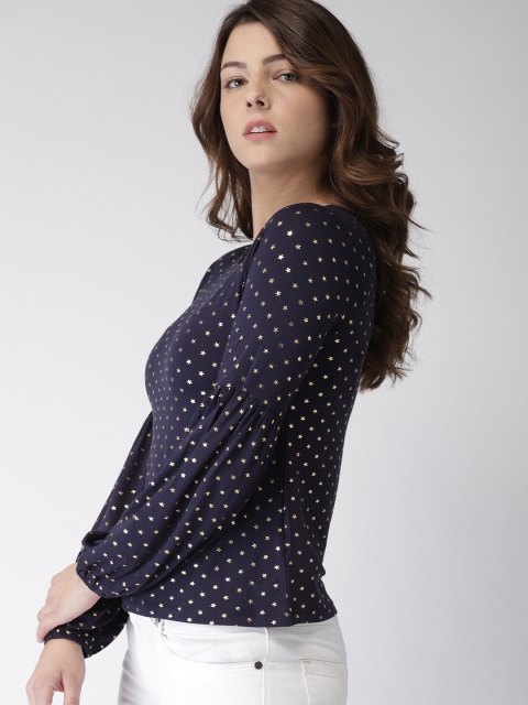 

Madame Women Navy Blue & Golden Printed Top