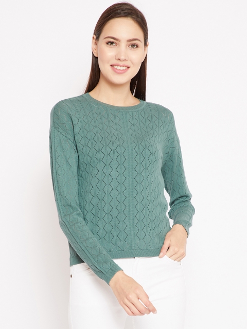 

Madame Women Green Self Design Pullover