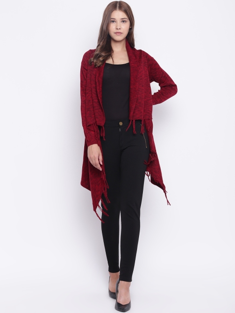 

Madame Women Maroon Solid Front-Open Sweater