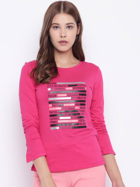 

Madame Women Pink Printed Round Neck T-shirt
