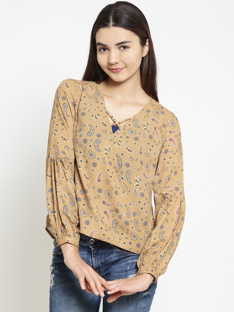 

Madame Women Mustard Yellow Printed Wrap Top