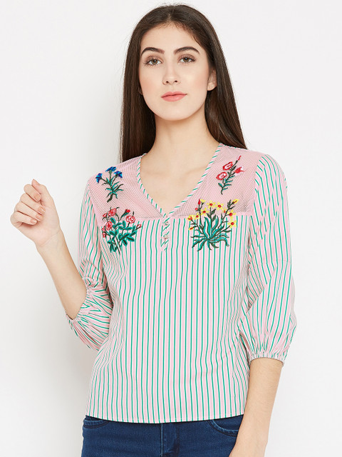 

Madame Pink & Green Striped Pure Cotton Top