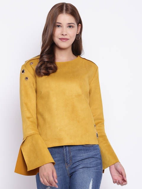 

Madame Women Mustard Yellow Solid Suede Finish Top