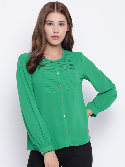 

Madame Women Green Solid Shirt Style Top