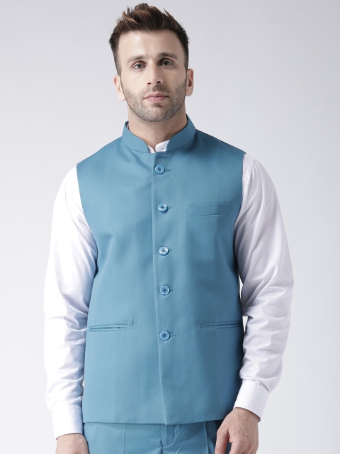 

Hangup Men Blue Solid Nehru Jacket