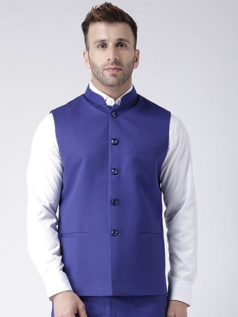 

Hangup Men Navy Blue Solid Nehru Jacket