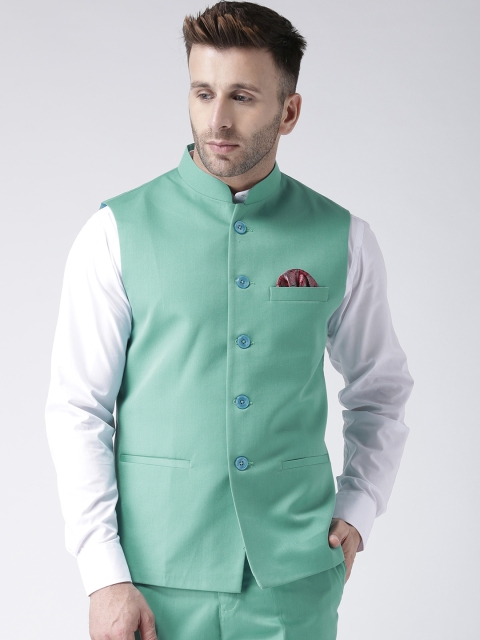 

Hangup Men Green Solid Nehru Jacket