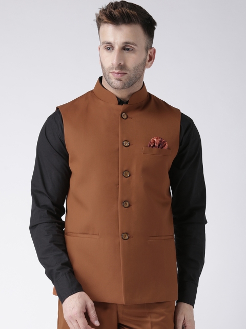 

HangUp Men Rust Brown Printed Nehru Jacket
