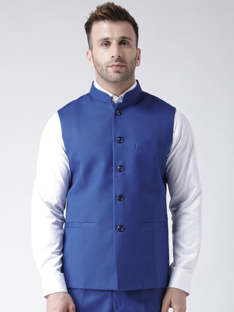 

Hangup Men Blue Solid Nehru Jacket