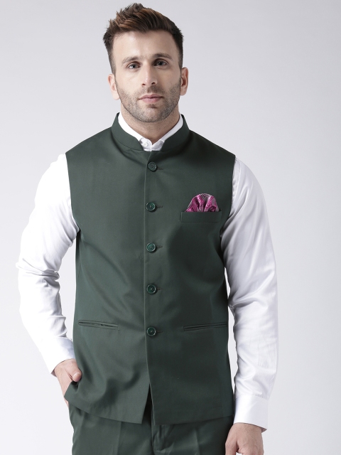 

Hangup Men Olive Solid Nehru Jacket