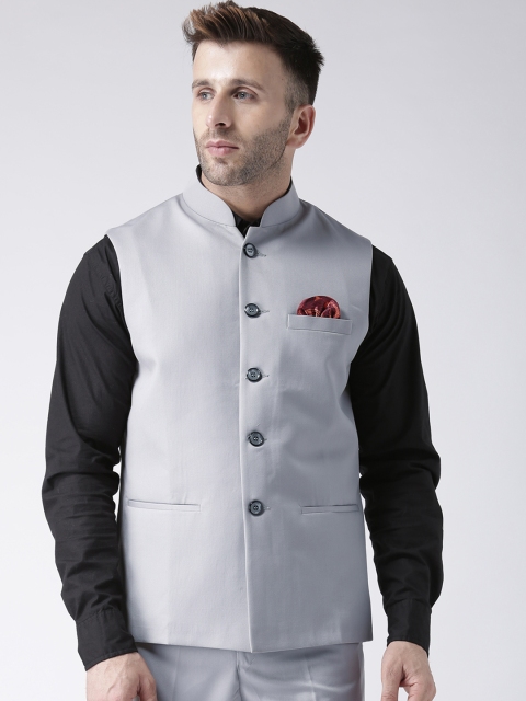 

Hangup Men Grey Solid Nehru Jacket