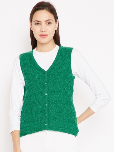 

Madame Women Green Self Design Cardigan