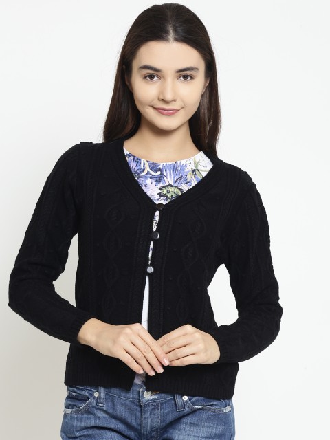 

Madame Women Black Self Design Cardigan