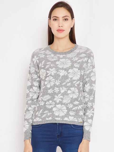 

Madame Women White & Grey Self Design Pullover