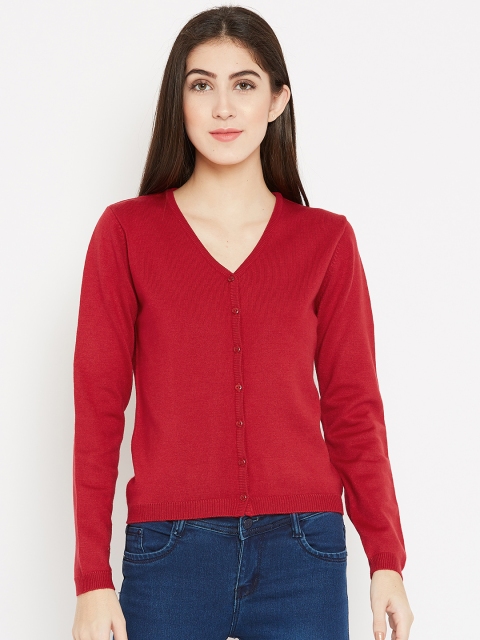 

Madame Women Red Solid Cardigan