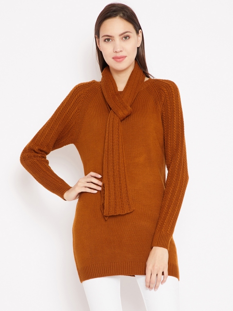 

Madame Women Tan Brown Longline Pullover with Stole