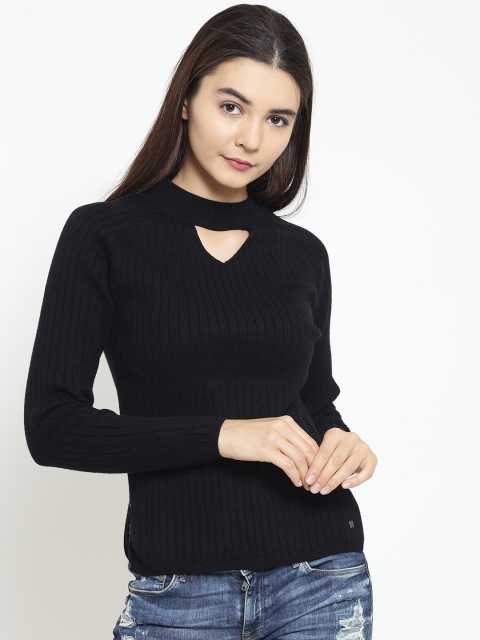 

Madame Women Black Ribbed Pullover