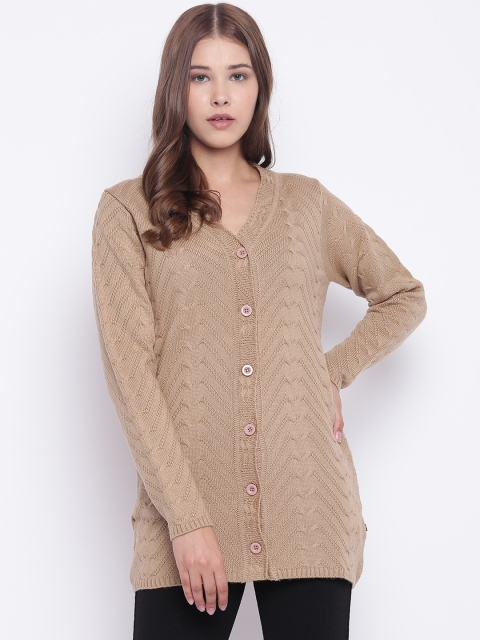 

Madame Women Beige Self Design Cardigan