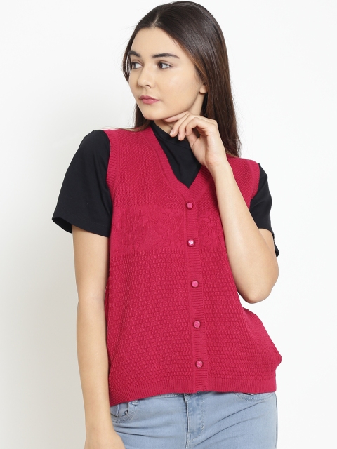 

Madame Women Pink Self Design Cardigan