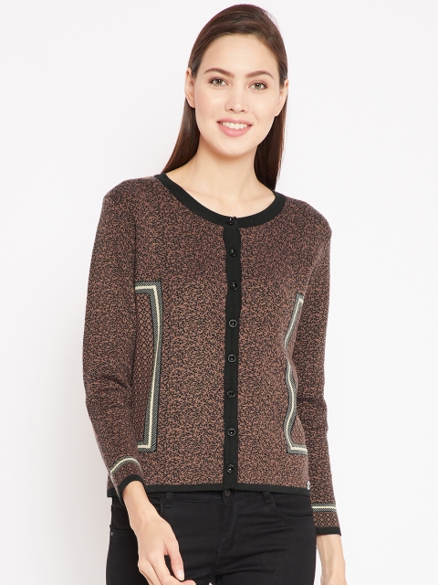 

Madame Women Brown & Black Self Design Cardigan