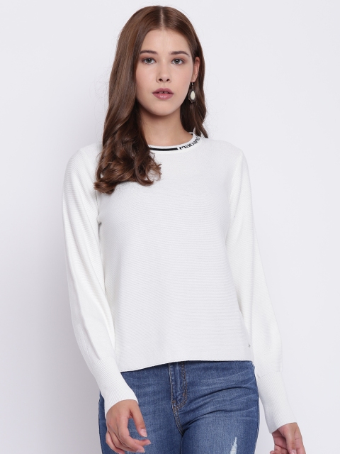 Madame Women White Solid Sweater