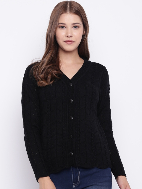 

Madame Women Black Self Design Cardigan