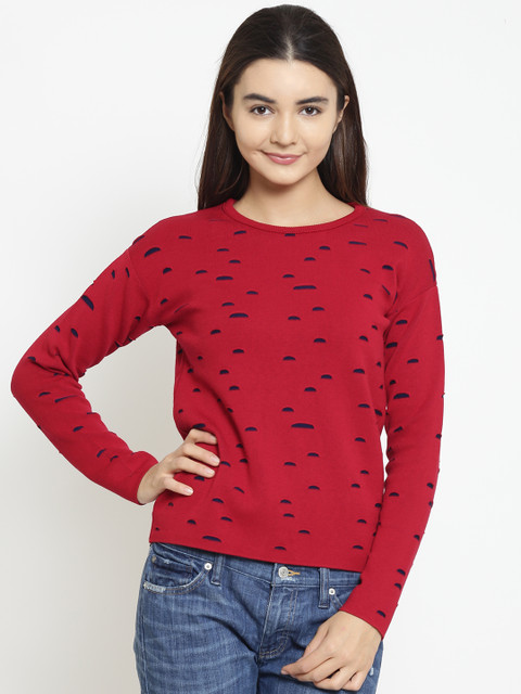 

Madame Women Red Blue Self Design Sweater