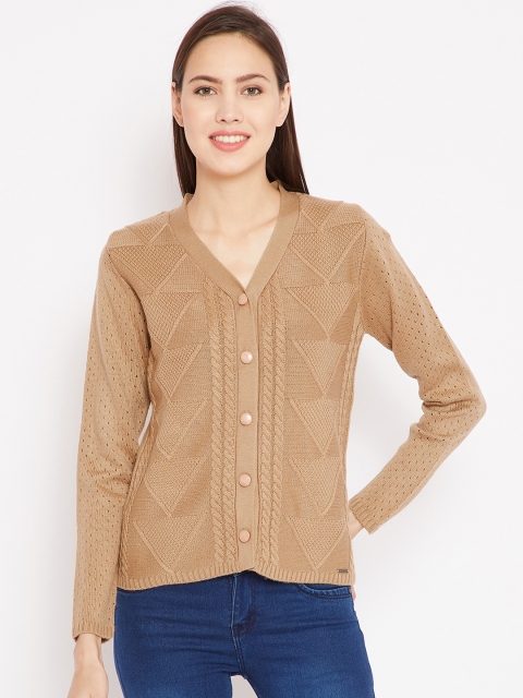 

Madame Women Beige Self Design Cardigan